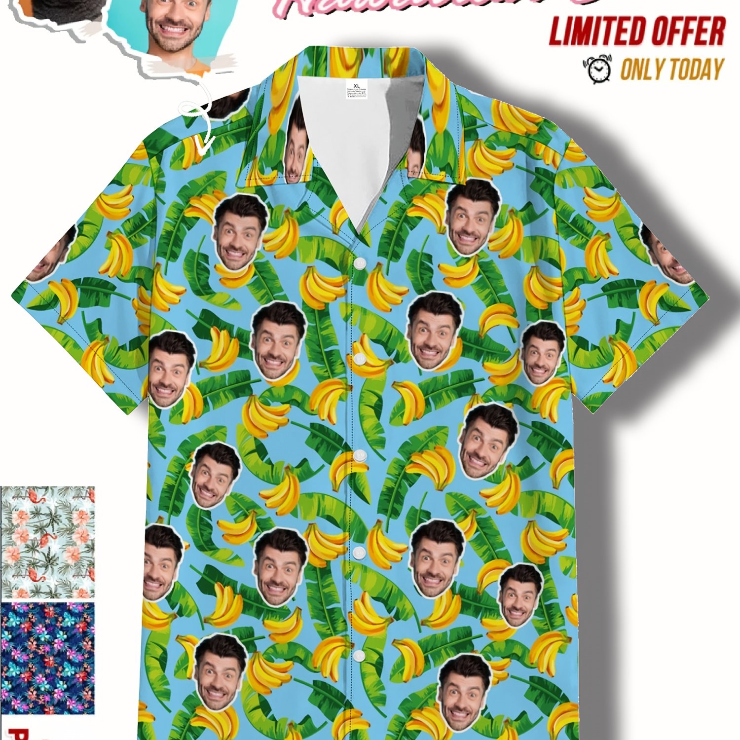 TEMU Customizable Hawaiian Shirt For Men - Personalized Photo Print, Lightweight Summer Casual Button-up With Vibrant , Beach Or Vacation, Vacation