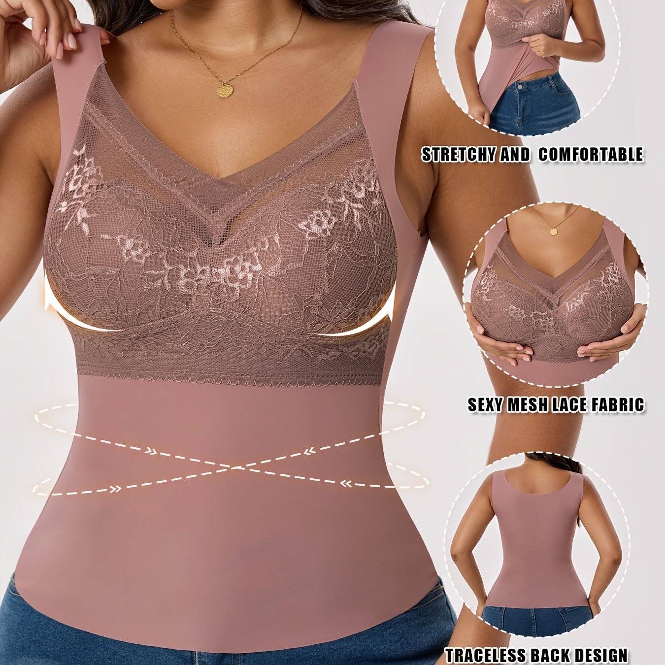 Set Of 3 Celilin Women's Sleeveless V-neck Lace Tops (with Padding) - Elastic And Breathable For Yoga Tops Suitable For Fitness, Training, Or Layering (machine Washable, No Restriction