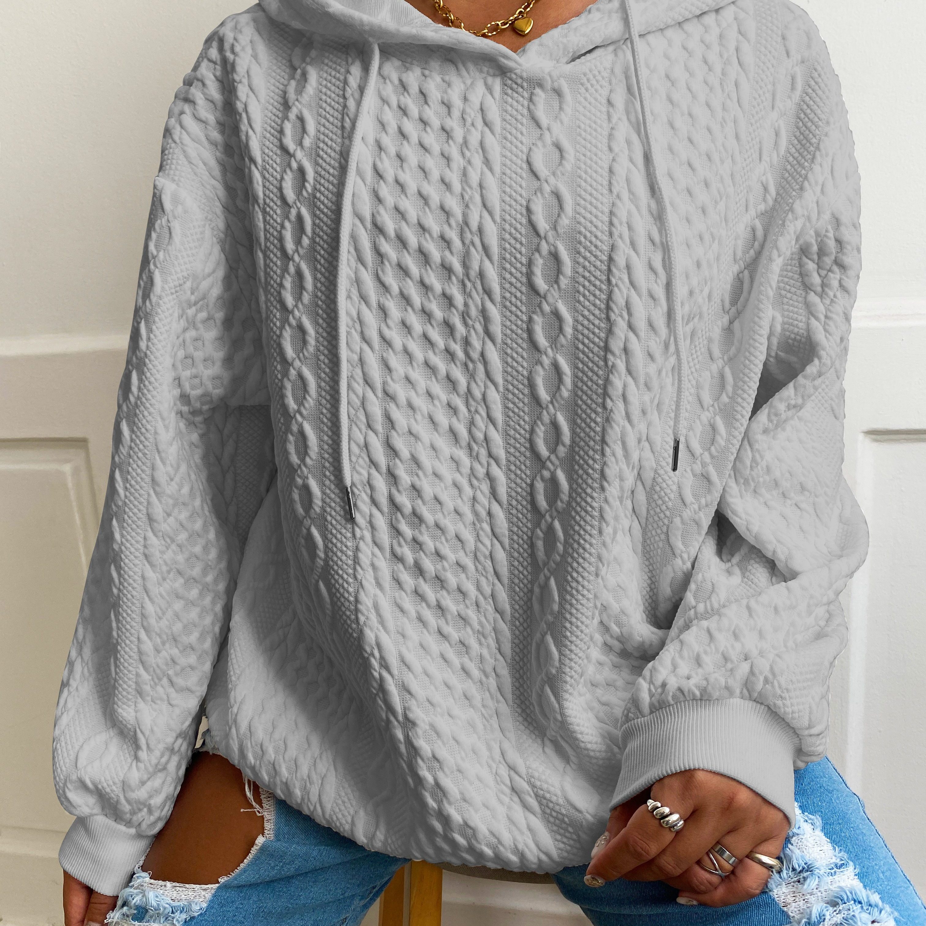 Image of Plus Size Home Rope Hoodie, Casual Long Sleeve Versatile Sweatshirt, Women's Top Fashion Elegant