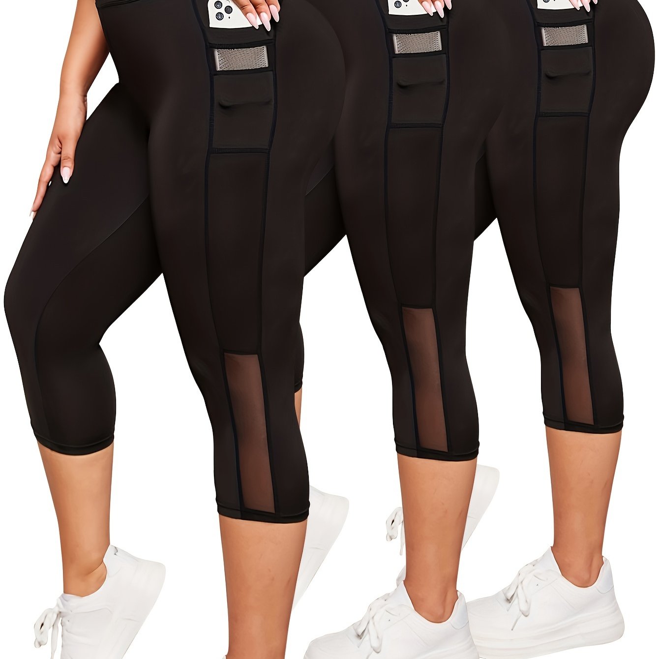 Pcs Large Sport Capris Women' Leggings, High Waist Capris Exercise Running Yoga Pants, Women's Sportswear