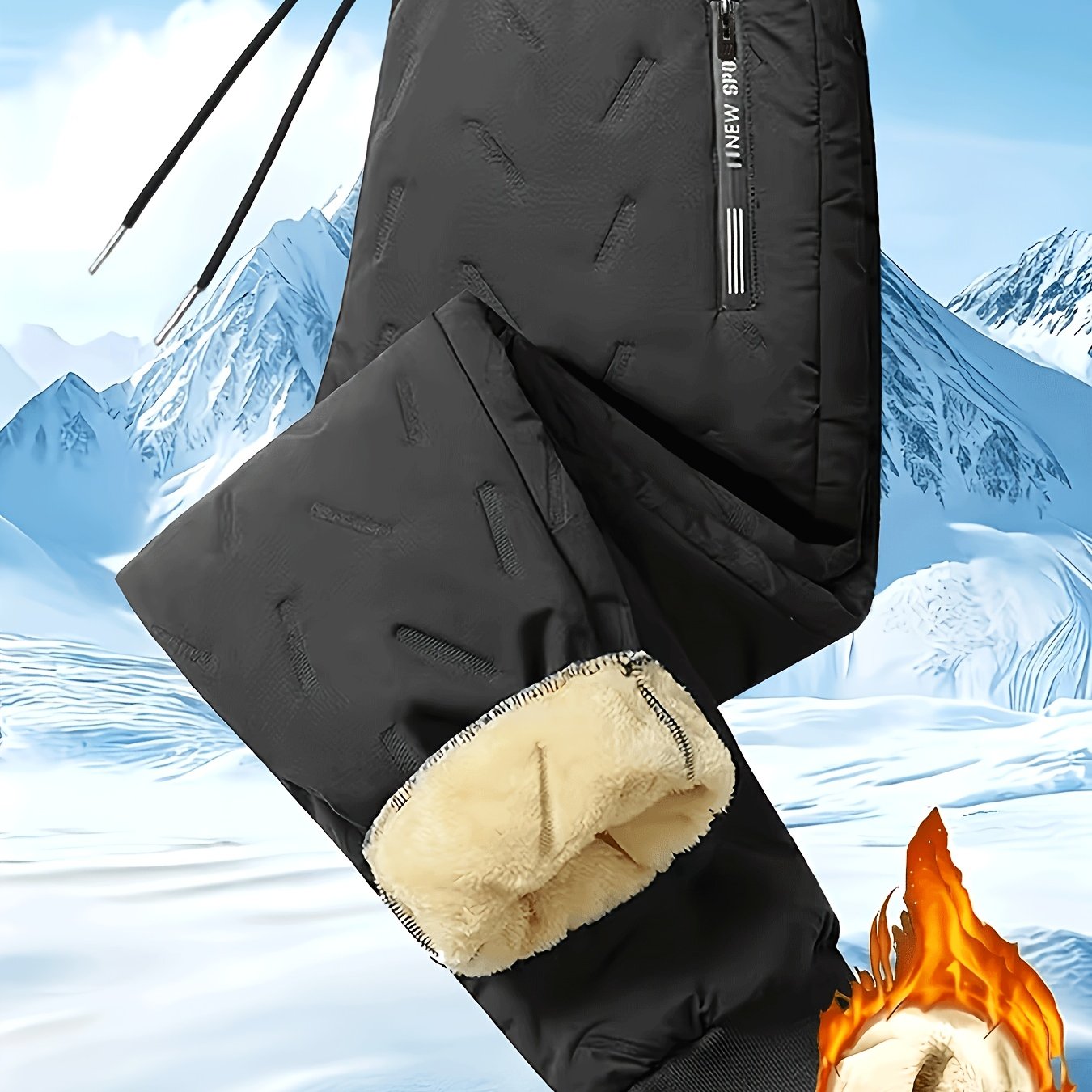 TEMU Trousers For Men High Quality | Men's Winter Thermal -lined Tapered Pants With Hem & Elastic Waistband - Thickened Suitable For Outdoor, Skiing,