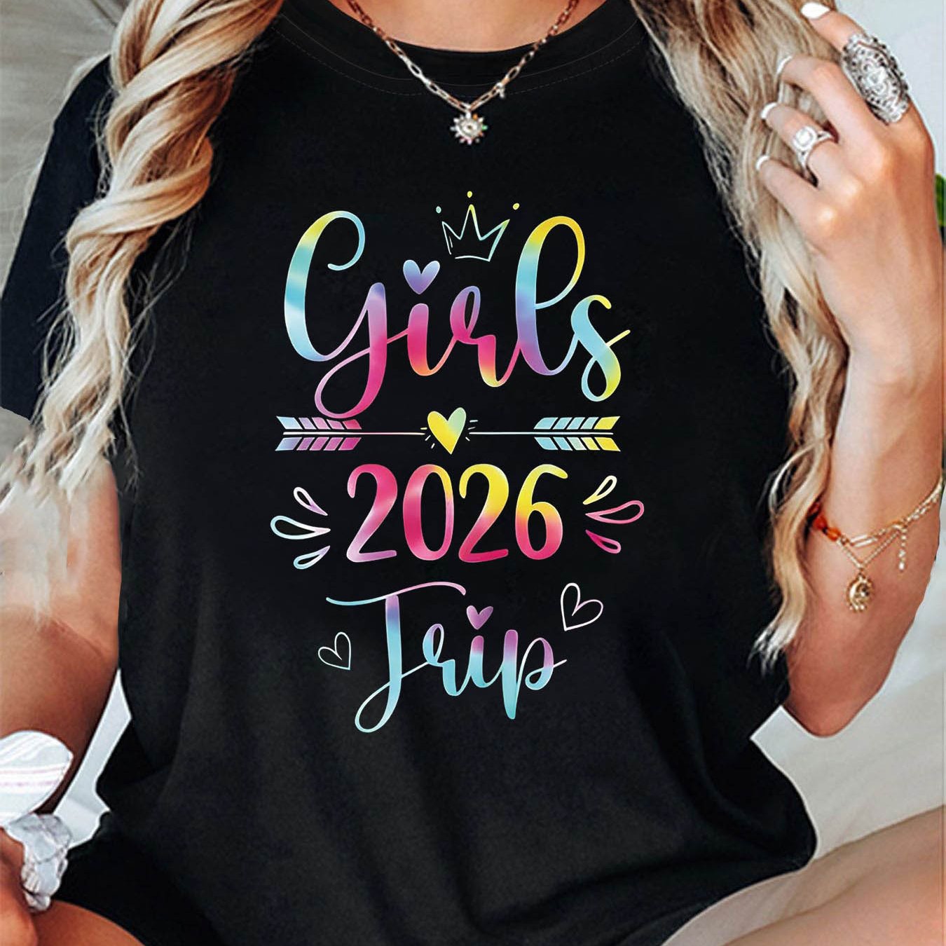 TEMU 2026 Trip Graphic Print Women's T-shirt, Short Sleeve Crew Neck Casual Top For Summer & Spring, Women's Clothing