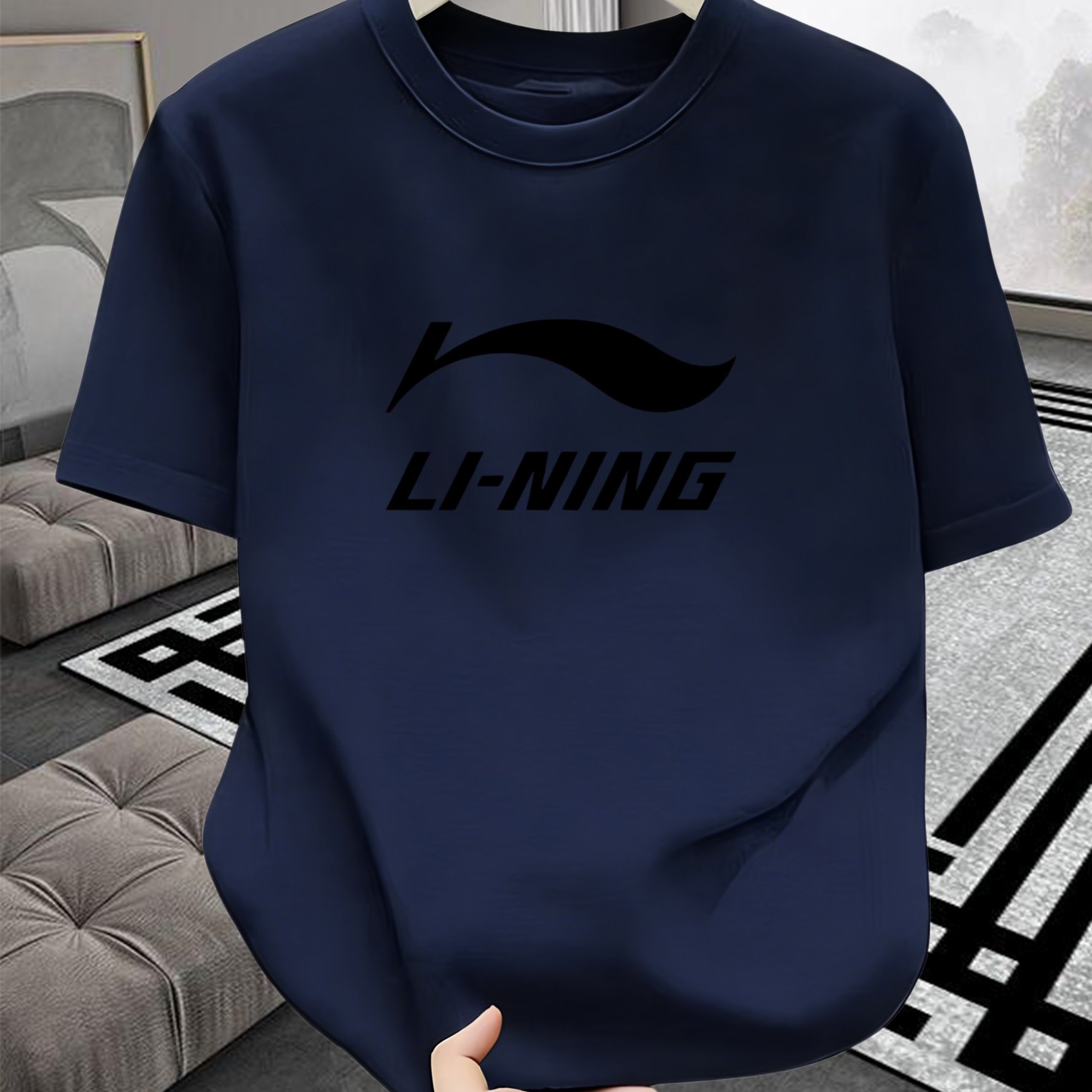 TEMU Men's Casual Short-sleeve Li- Printed Crew Neck T-shirt, Trendy Sporty Comfortable And Breathable Top