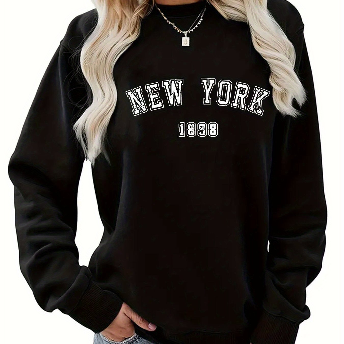 TEMU NEWYORK Sudadera Casual de Mujer con Estampado de , Ropa de Moda para Mujer Otoño/Invierno