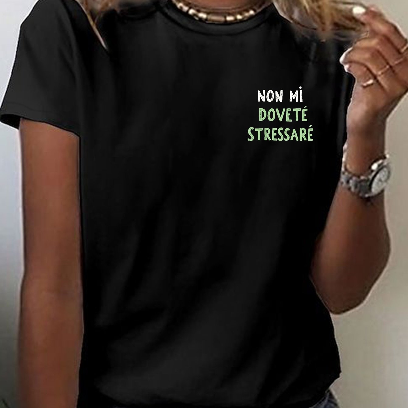 TEMU Casual Short-sleeve Crew Neck T-shirt Featuring An Italian Quote, Perfect For Spring And Summer, Designed For Women