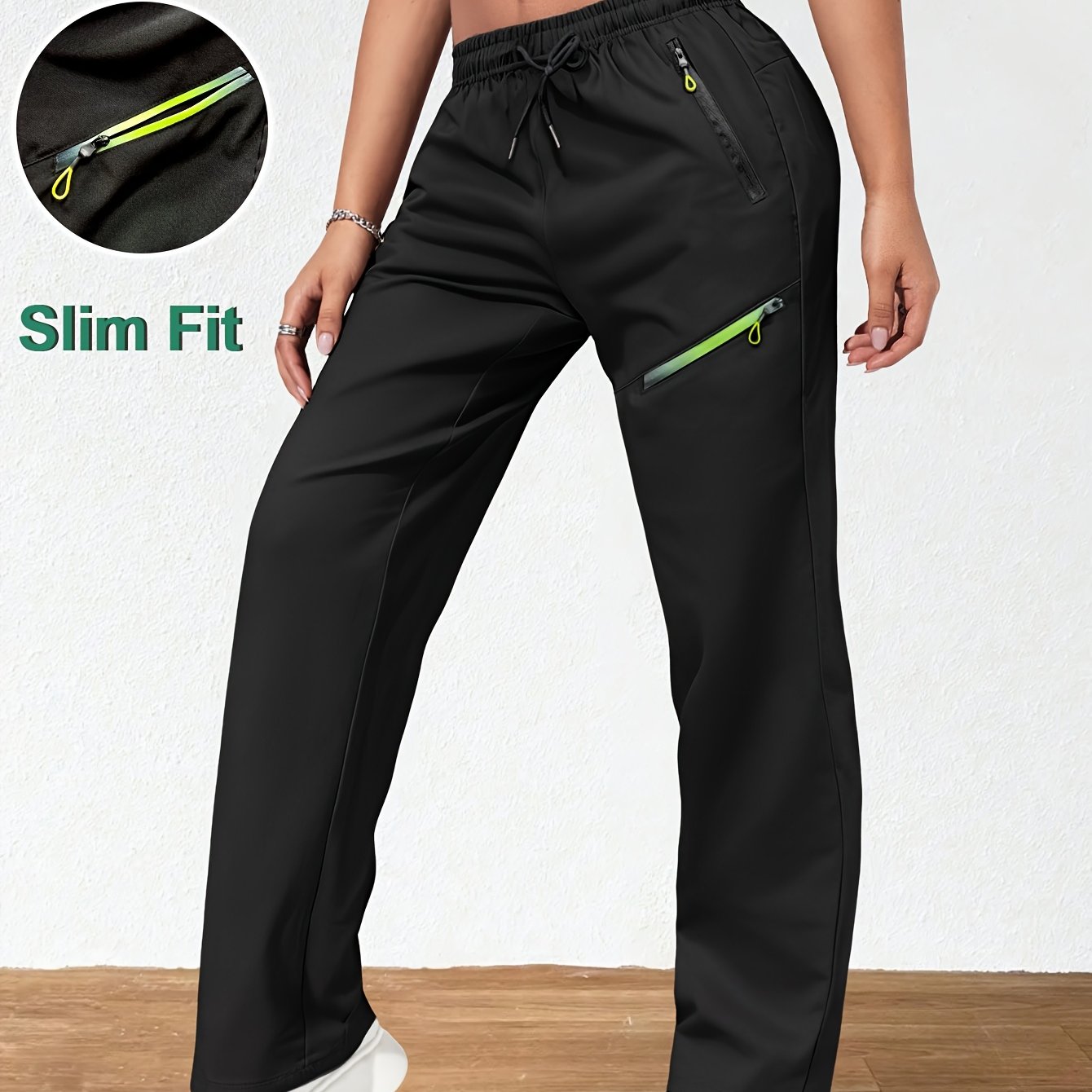 TEMU Women's Athletic Casual Pants, Lightweight, Drawstring Waist, 4 Zippered Pockets, Gradient , Suitable For Daily Casual Wear And Outdoor Sports