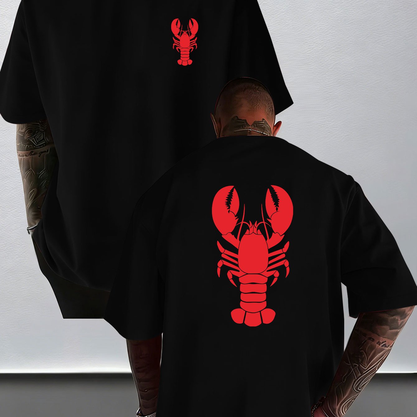 TEMU Trendy Brand Creative , Print T-shirt, Seafood Cuisine, Individual Trendy Cool, Men's Summer Fashion Short-sleeved T-shirt, Front And Back Print