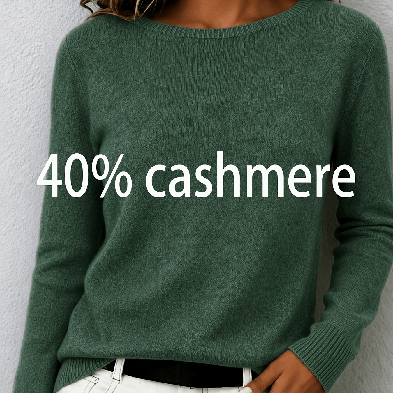 TEMU Women's 40% Cashmere Sweater - Soft Round Neck Solid Color -compatible Base Layer Top | Suitable For , Hand Washable Cashmere- Sweating Layering