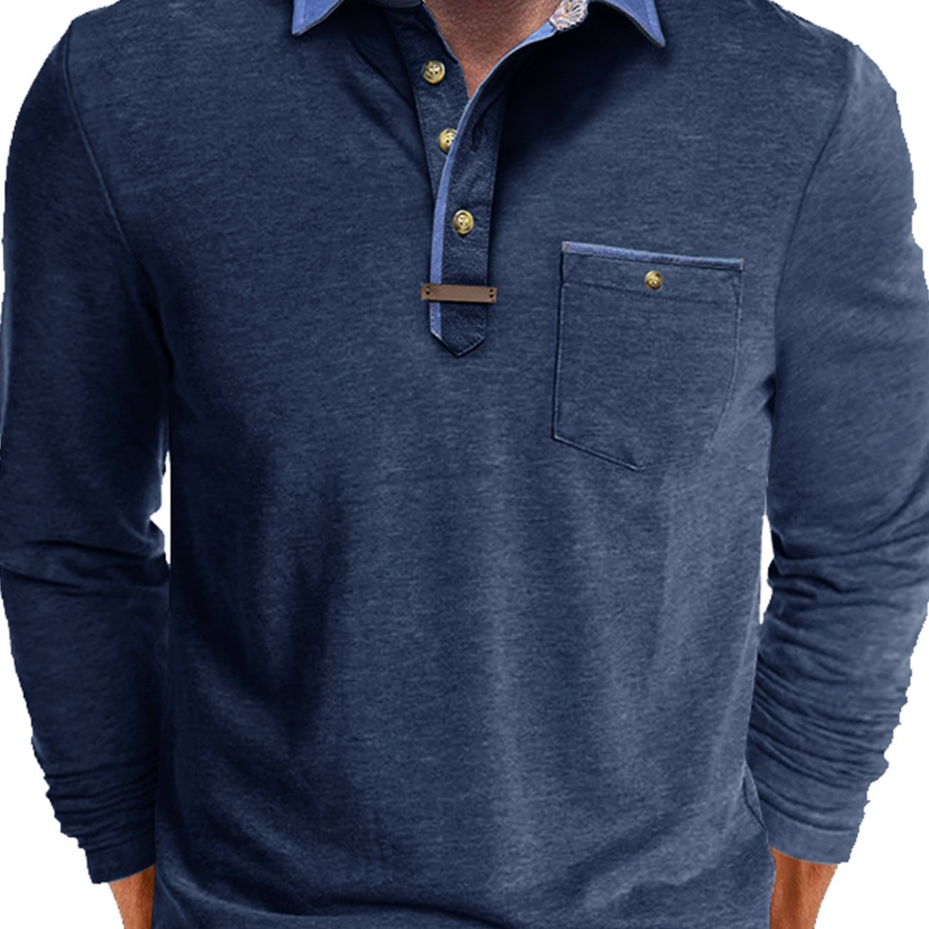 Men's Fashion Long Sleeve Shirt, Contrast Collar Henley Shirt