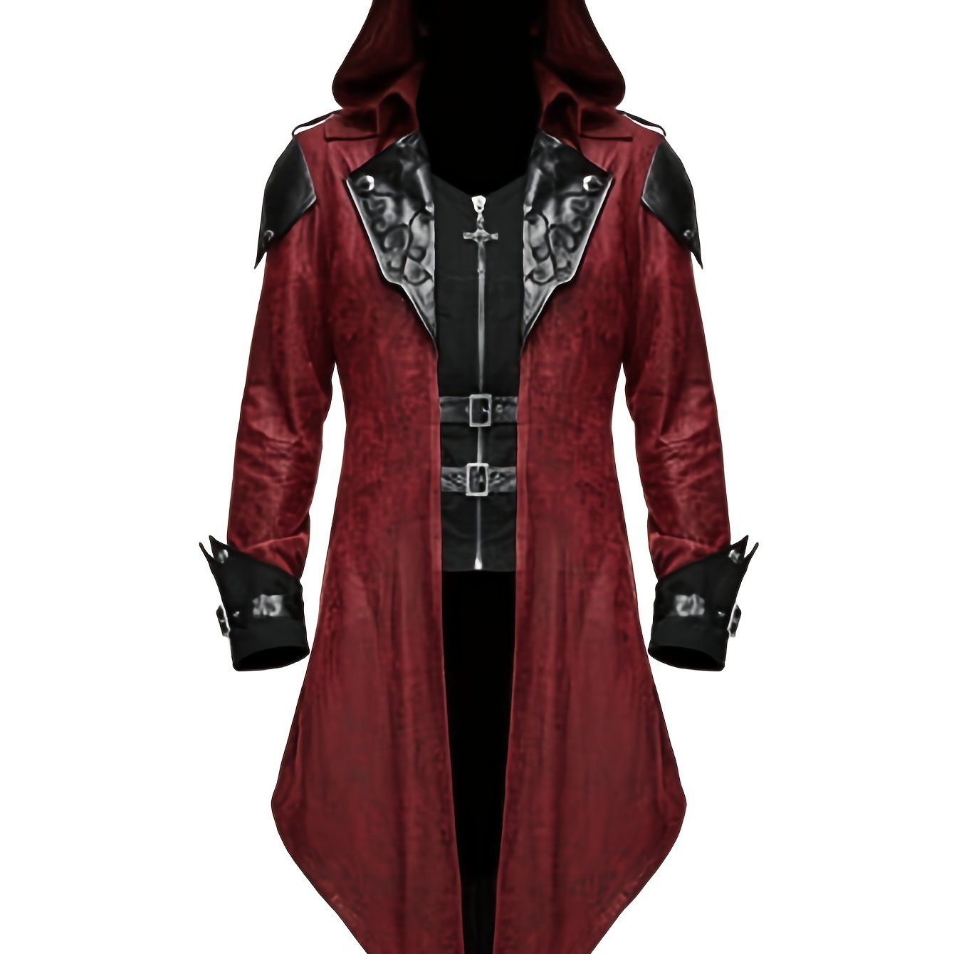 TEMU Mid-century Retro Stitched Cosplay Dress Mid Length Stand Collar Hooded Jacquard Jacket, Halloween Cosplay Costume Stage Performance Dress, Role