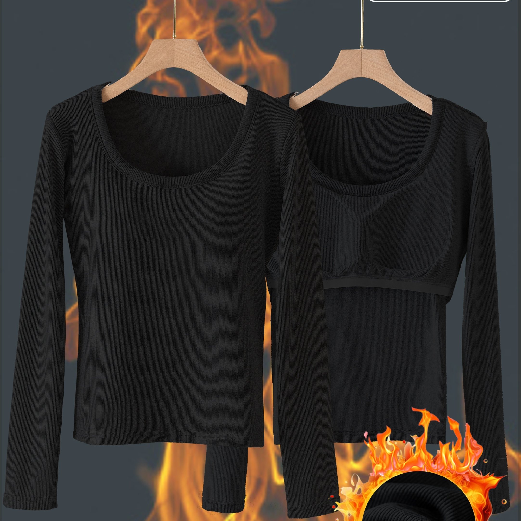 Targeted Development Middle East Warm Long Sleeve Base Layer, 2-in-1 With Built-in Cup Pad Brushed Ribbed Ribbed Tank Top