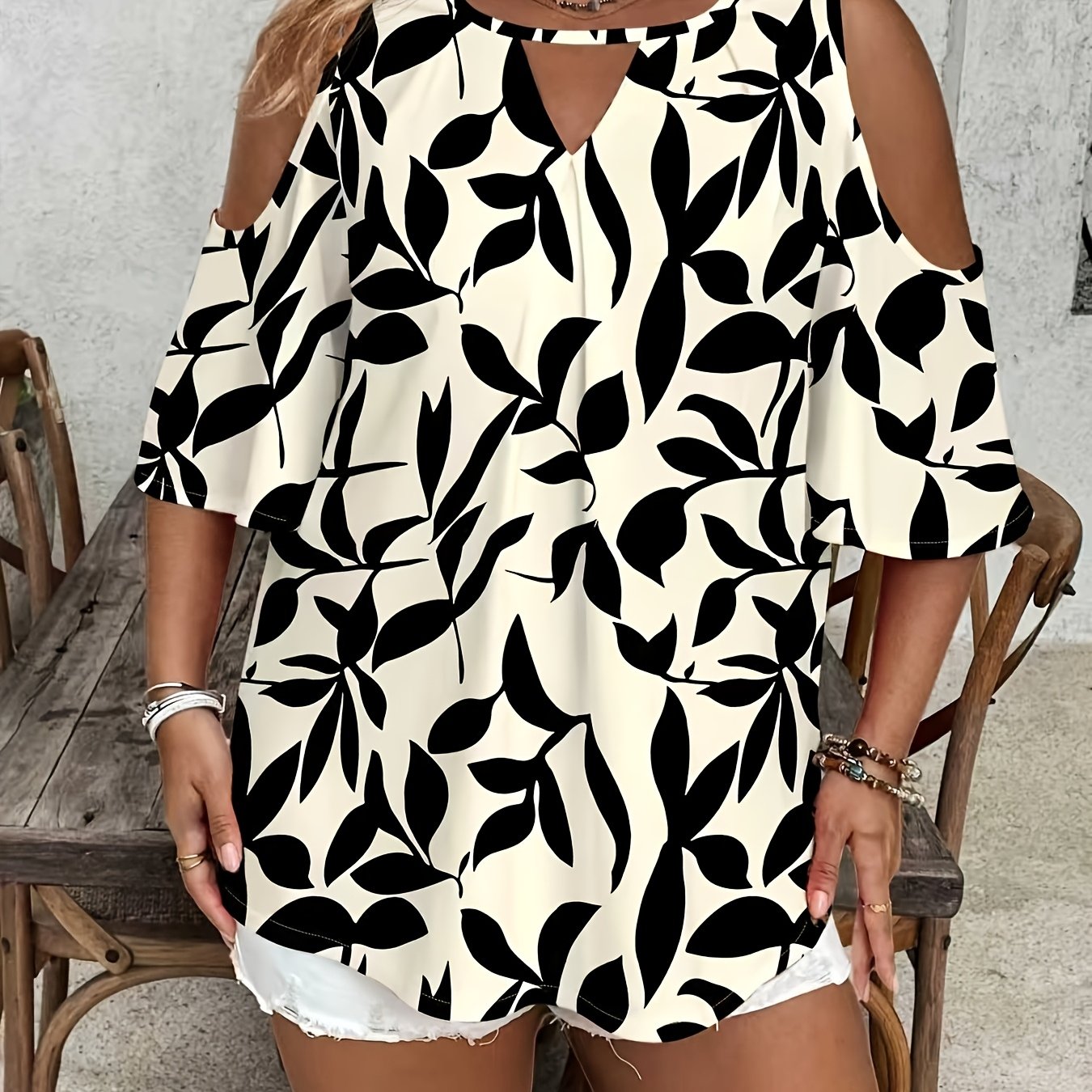 TEMU Plus Size, Plus Size Women's Tops, New Summer Fashion Off-shoulder Printed Blouse For Women