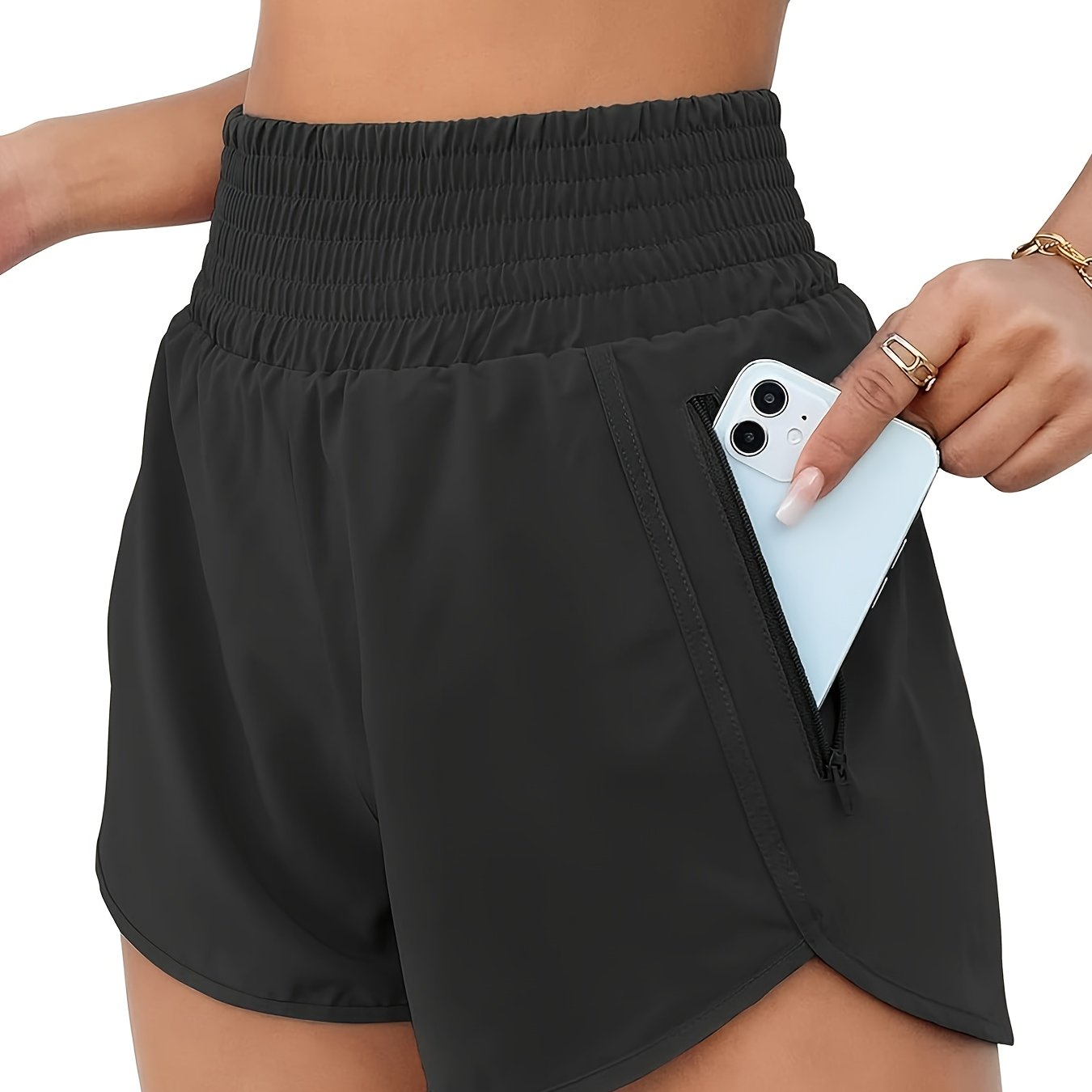 TEMU Women's High-waisted Running Gym Shorts With Pockets - Elastic Workout Shorts Suitable For Training,, - Solid Color Summer Athletic Shorts With Slant (no )