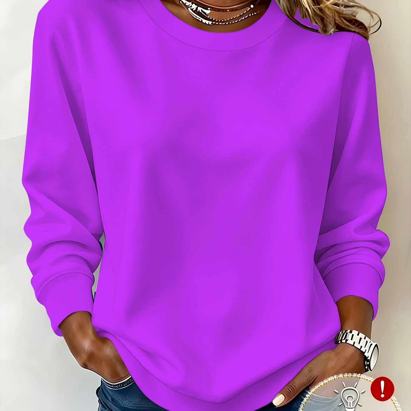TEMU [printed Design – Not Textured] Women's Casual Solid Color Crew Neck Long Sleeve Sweatshirt, /autumn Versatile Daily Long Sleeve Base Layer Top