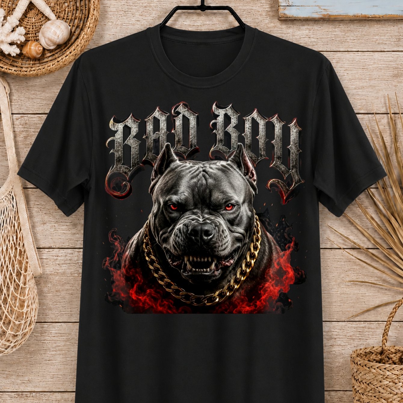 Image of Dog T-shirt With Snarling Bully Breed Portrait Red Eyes Heavy And -style Lettering Unisex All T-shirt