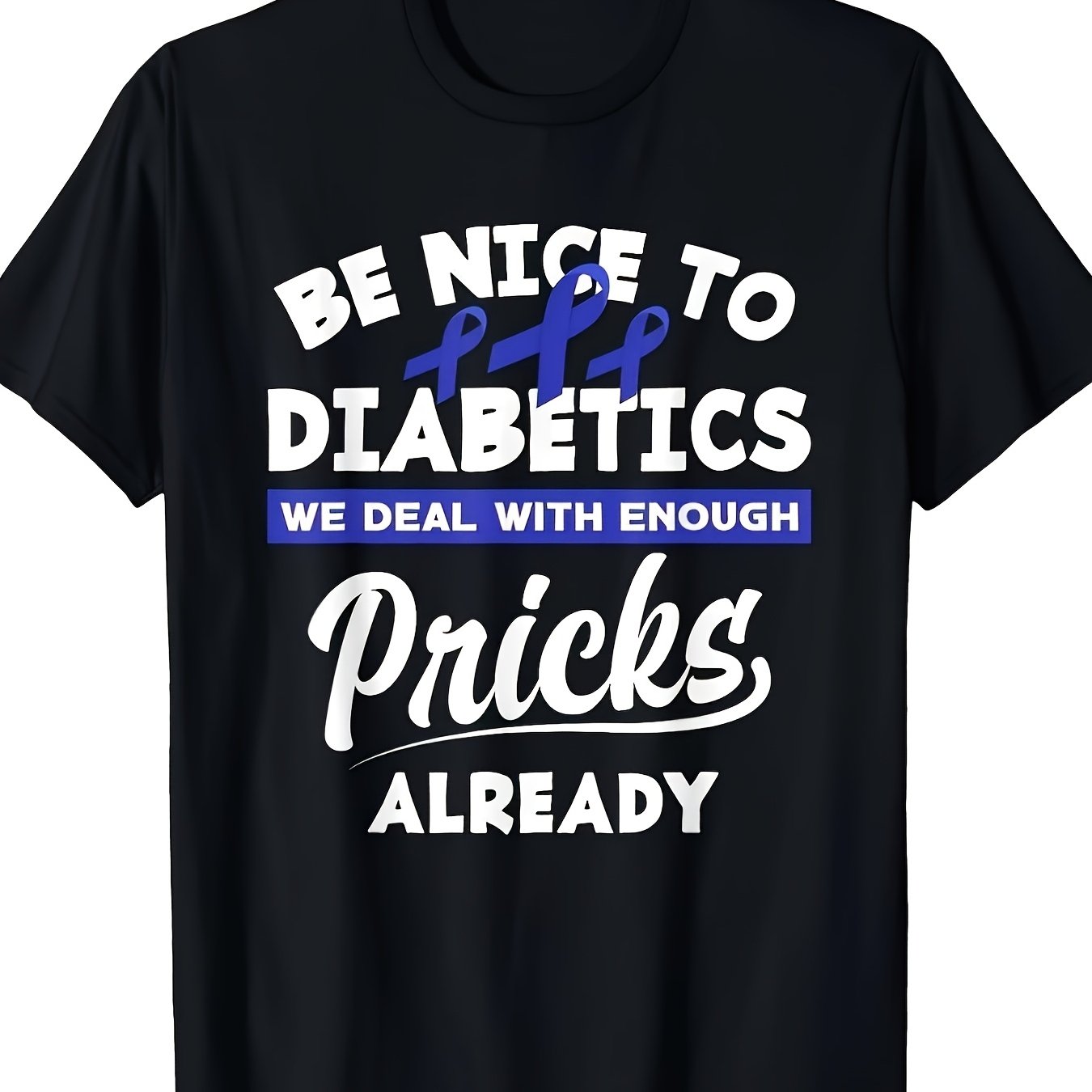 TEMU T-shirt Homme Amusant T1D Sensibilisation à la Diabète, Conçu pour les Diabétiques, En des Piqûres, Col Rond Décontracté - Cadeau de Fête