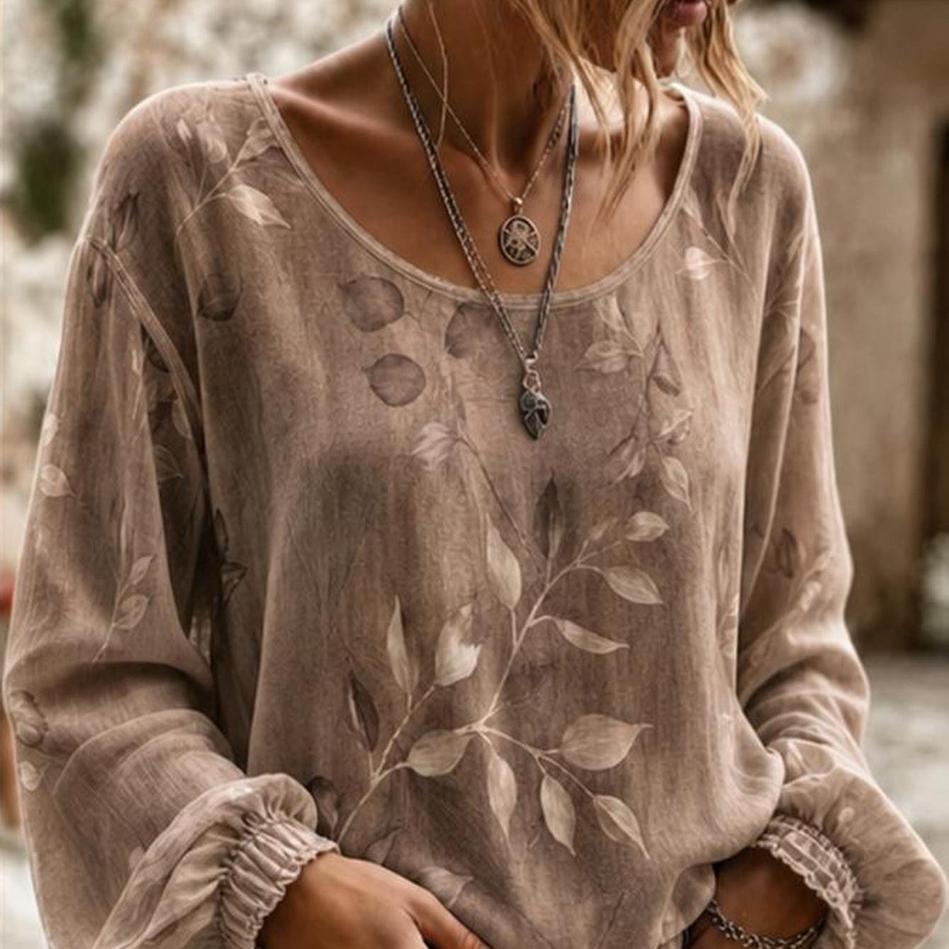 Plus Size Women's Round Neck Full Printed Shirt, Boho Floral Print Loose Blouse, Summer , Perfect With Jackets And Jeans