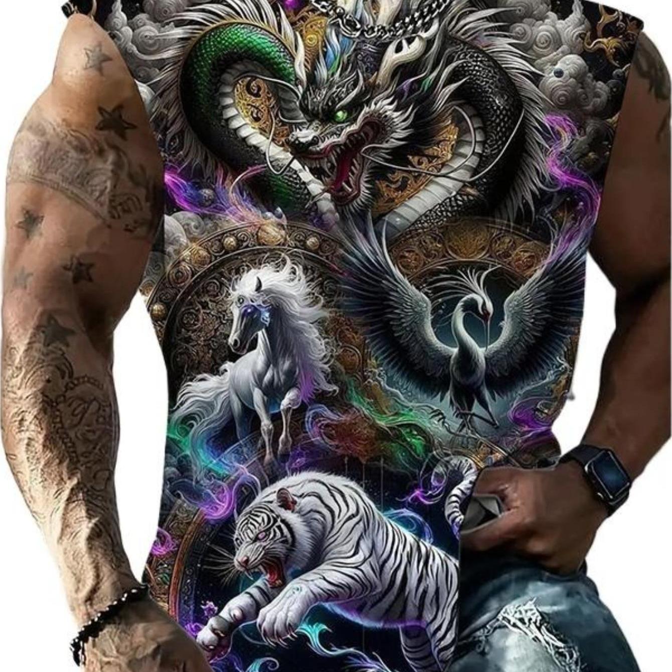TEMU Men's Sports Breathable Mesh Tank Top With Geometric Pattern, Machine Washable, Suitable For Gym, Beach And Casual Wear Printed Design Not