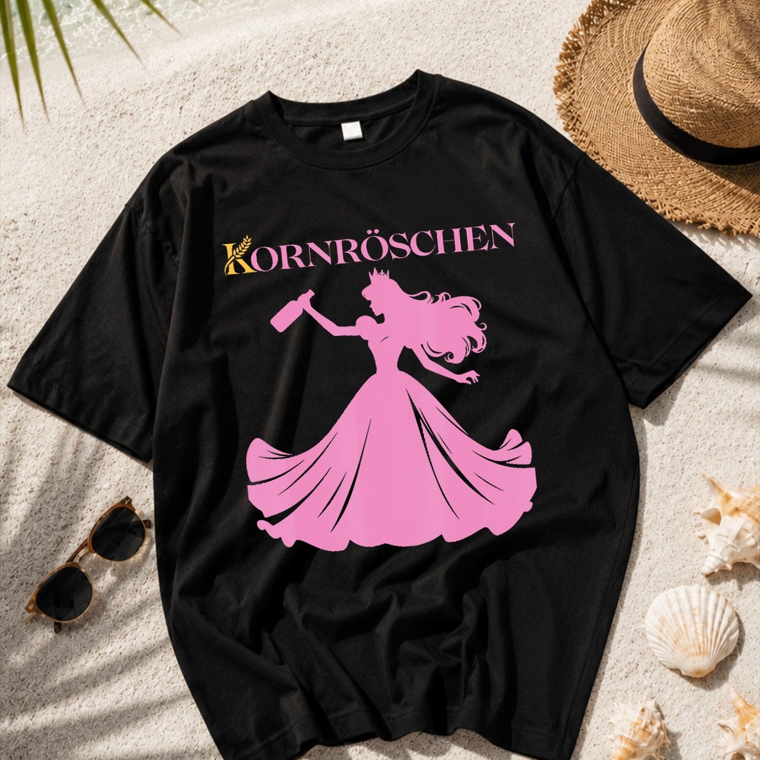 Image of Cornroschen Saufen Princess Alcohol Party Malle Celebrations Jga T-shirt Black Y2k Oversized Unisex T-shirt For Men Women Streetwear For Beach Photography& Holiday