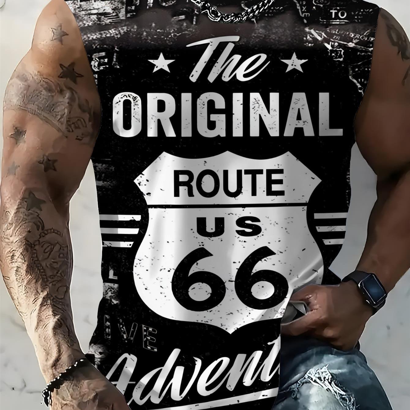 TEMU Men's Black Casual Tank Top, Vintage Adventure Print, Suitable For Summer Fitness, Sports, And Daily Casual Wear - Printed Design - Not Textured