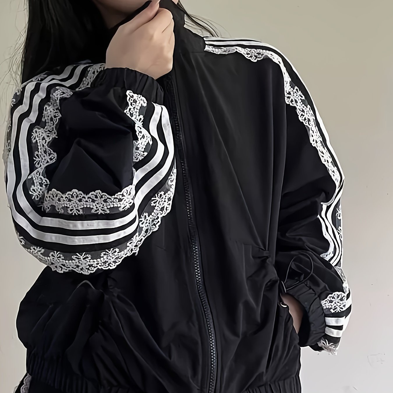 Image of Women's Lace Trim Casual Jacket With Chic