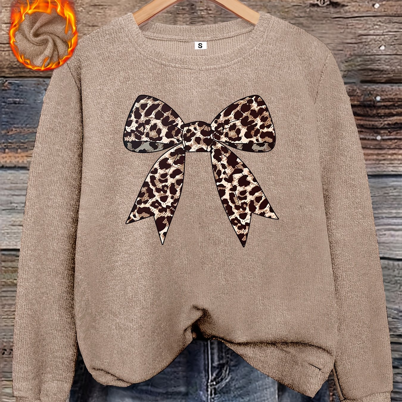 TEMU Print Sweater, Cozy Round Neck Pullover, Everyday Outfits - All- Season Sweater, Soft Round Neck Sweater - Leopard Print Fashion Statement Piece