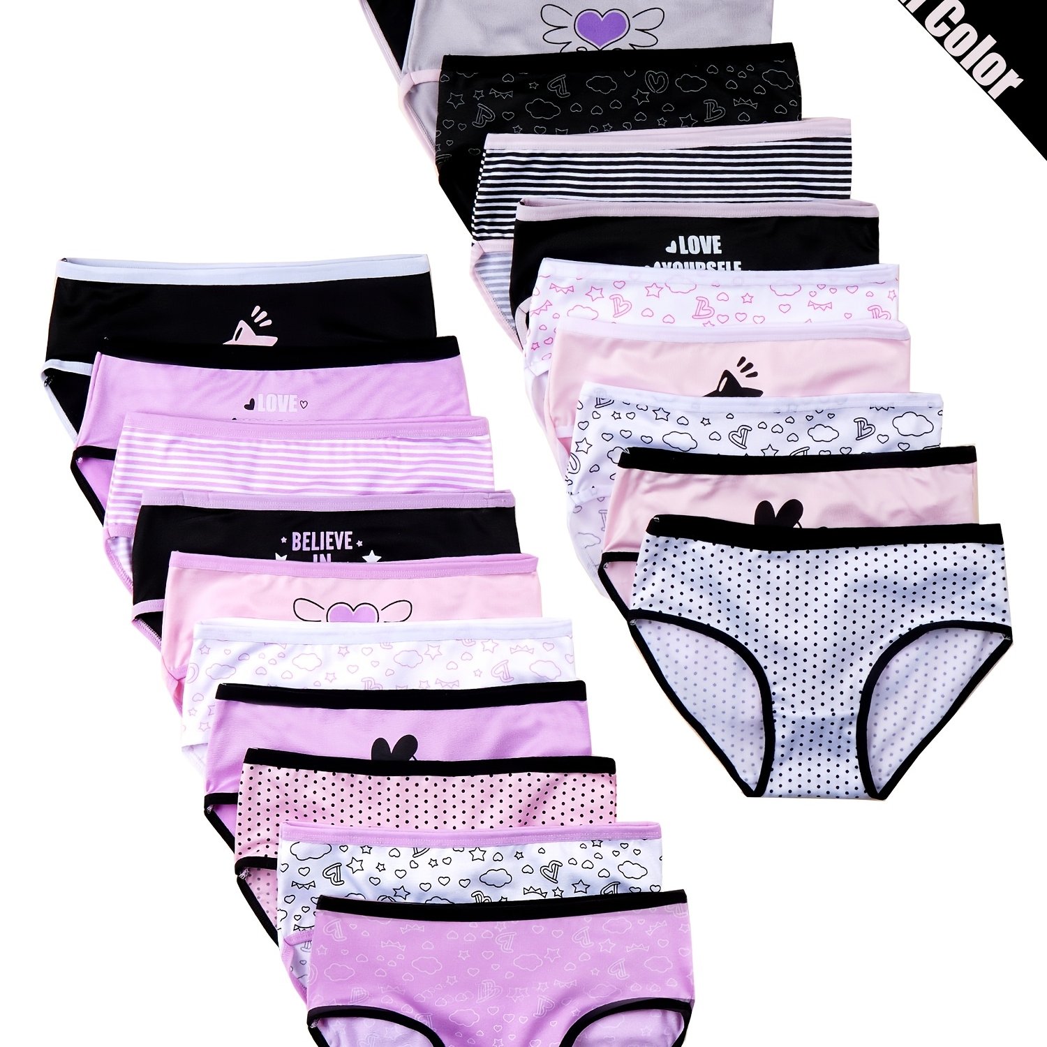 Random 7pcs/set Girls' Panties, With Cartoon Heart And Star Patterns, , , Comfortable Girls' Underwear, Suitable For