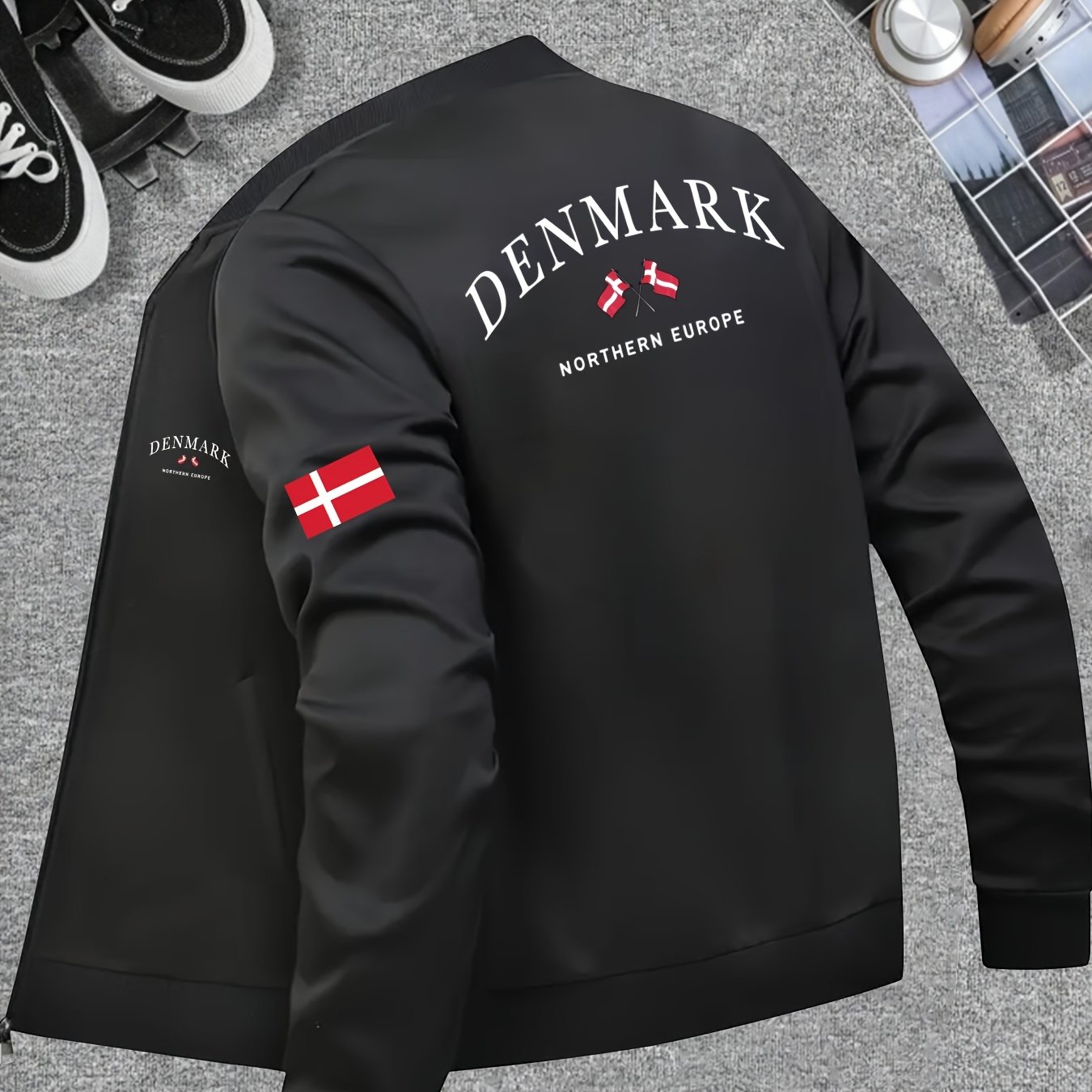 TEMU Danish Urban Men's Sports Baseball Jacket With A Casual Collar, Zip-, Suitable For Jogging, Regular Fit, Perfect For Weekend Leisure