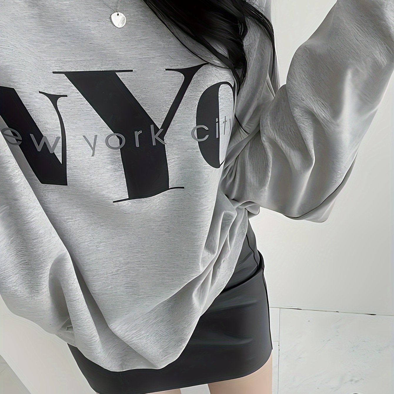 TEMU Y2k- -fit Neck Sweatshirt - Polyester (85% Polyester, 15% ) - Knit - Long Pullover - /