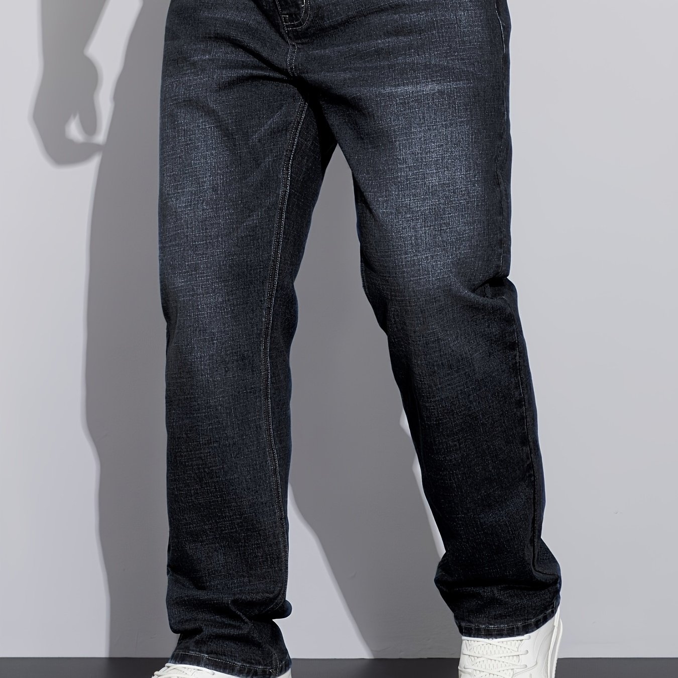 Image of Men's Plus Size Loose Fit Stretchy Denim Pants, Lightweight Business Casual Jeans For