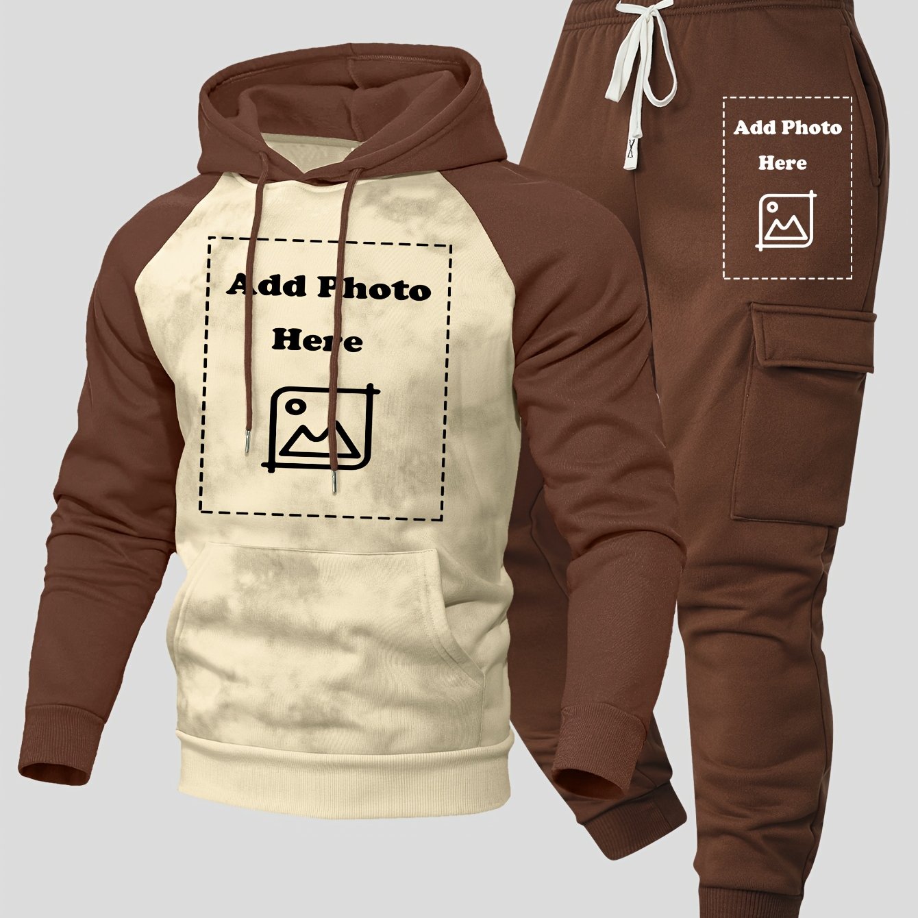 TEMU Customizable Casual Raglan Sleeve Gradient Apricot Hooded Sweatshirt And Loose Fit Pants Set, Diy Text/pattern/illustration/custom Set, Suitable