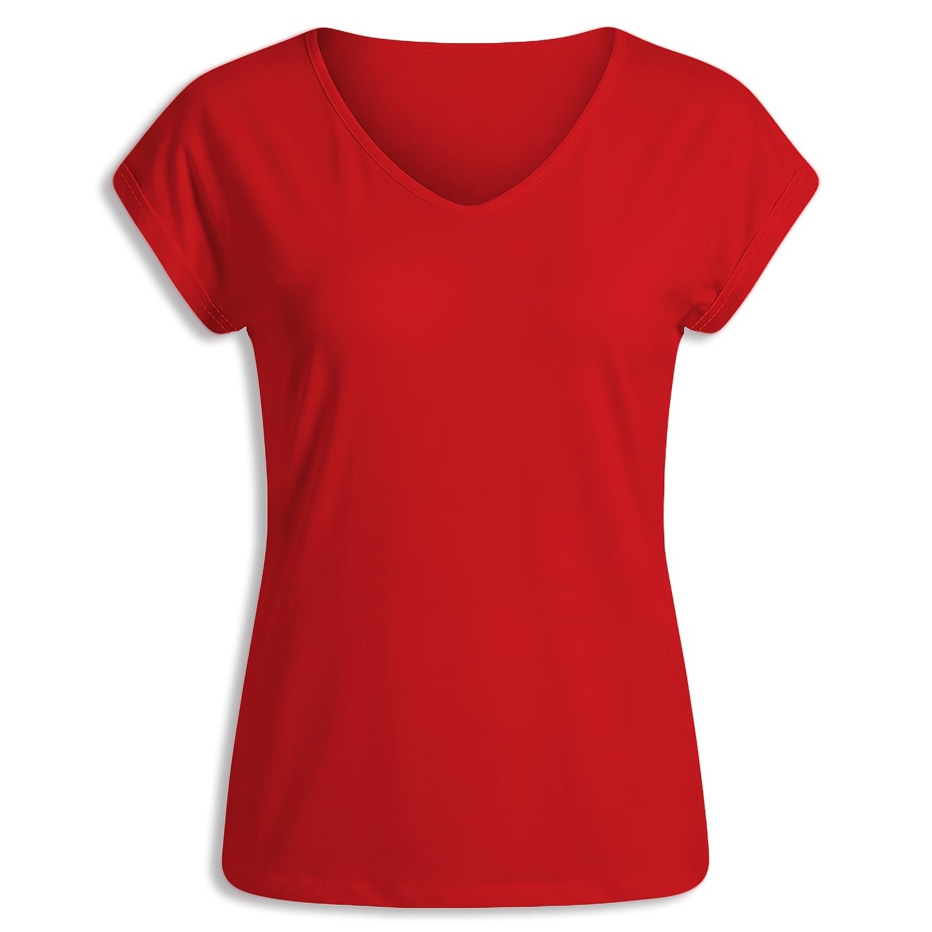 TEMU Women's European & V-neck Short Sleeve T-shirt - Loose Fit -compatible Base Layer Top, Medium Stretch Suitable For Daily , Layering, Spring