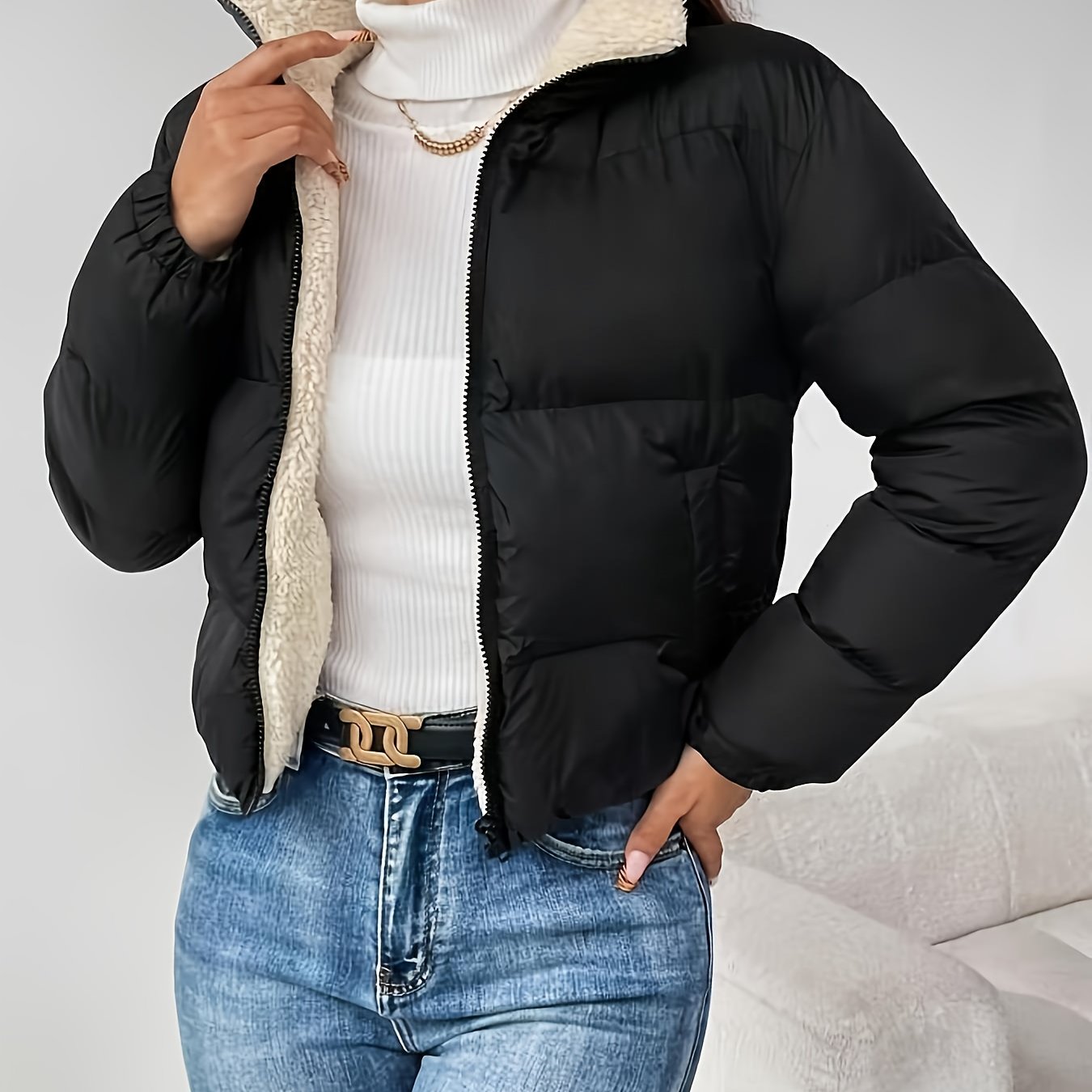E-shop Modische, lässige Damen-Herbst/Winter-Winterjacke, warm, verdickt, gefüttert, gepolstert