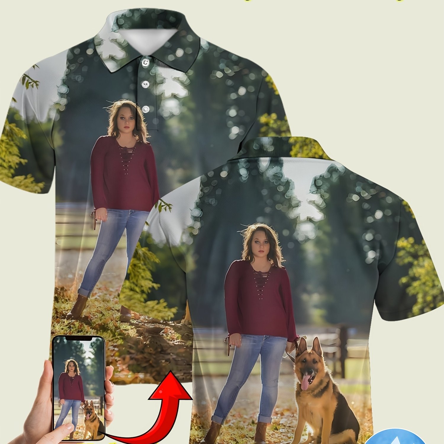 TEMU Personalized Custom 3d Men's Casual Sports Shirt - Featuring Custom Pet Photos And Text Design, Made Of Breathable Polyester Fiber, A