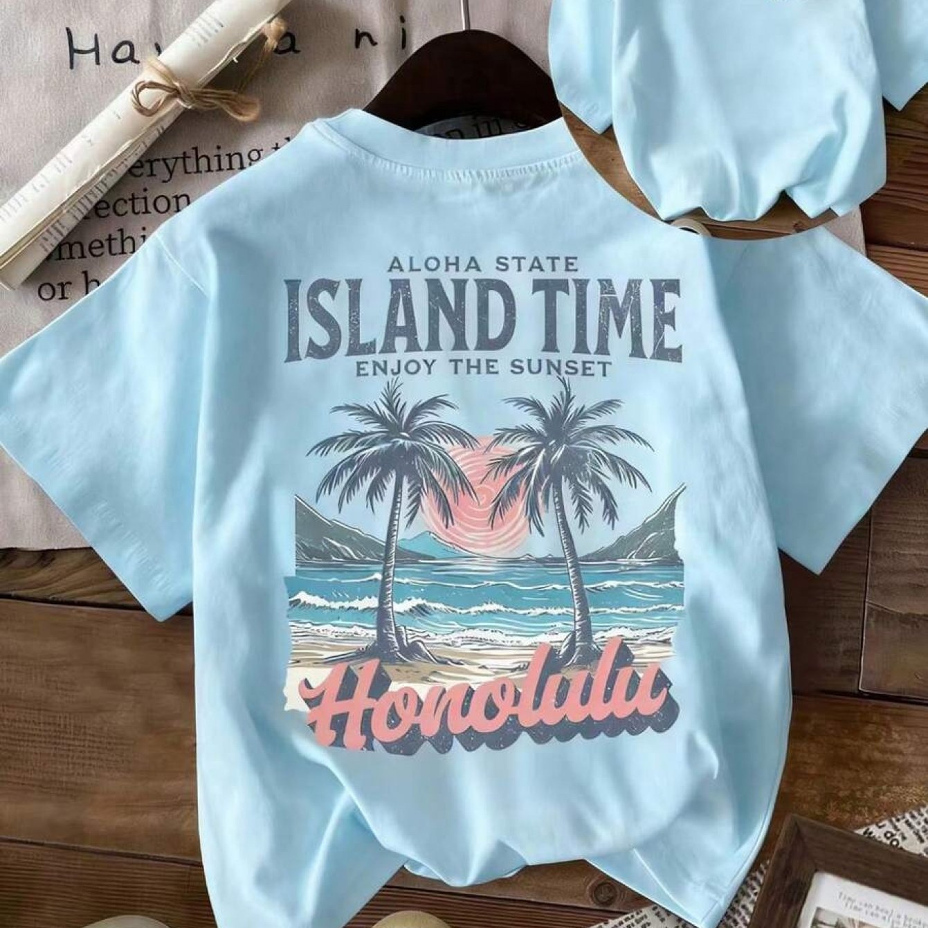 TEMU White And Blue Floral, Summer, Casual, Vacation, Holiday Comfortable Vibes T-shirt, Beach Lover Gift, Retro Summer T-shirt For Women