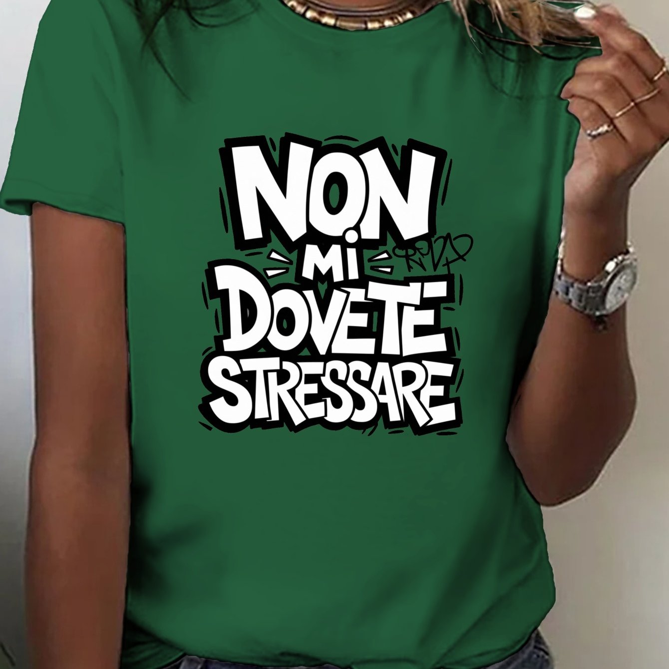 TEMU T-shirt casual a maniche corte con e design graffiti , perfetta per e l'estate, abbigliamento da donna