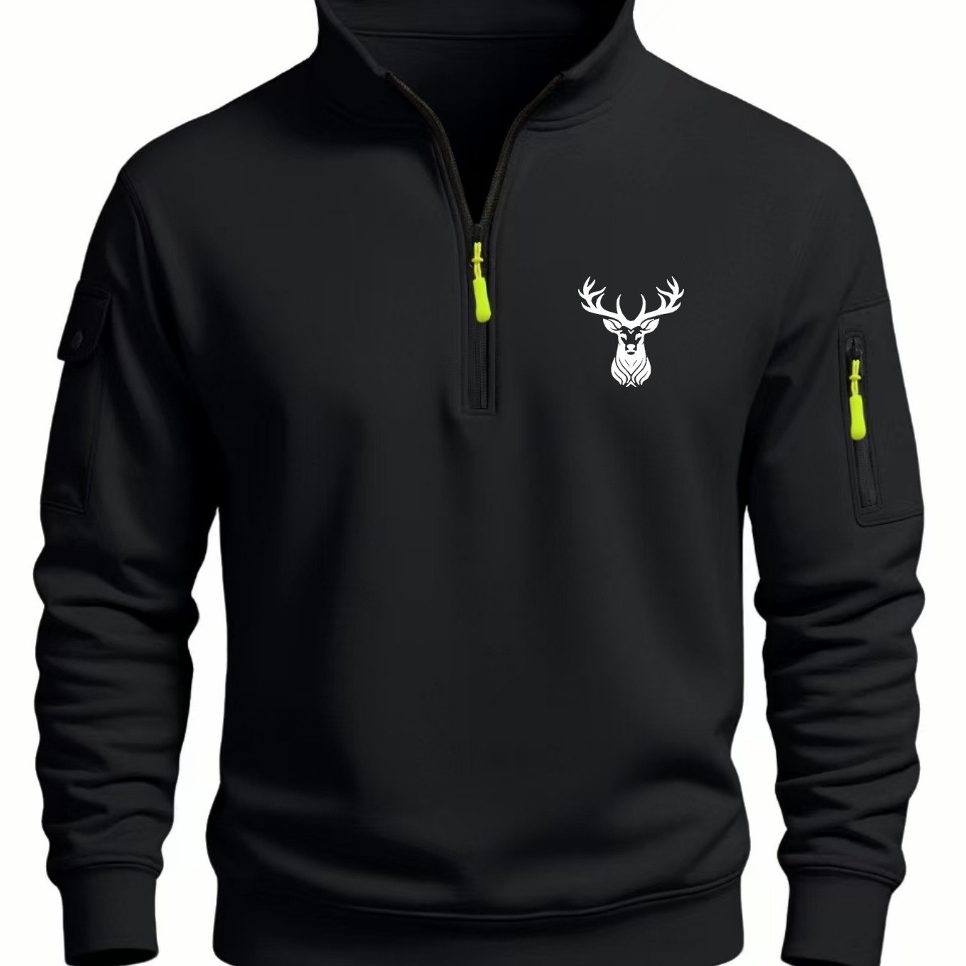 TEMU /winter 2026 Men's Half-zip Sweatshirt, Stand Collar Design, Artistic Head Print, Comfortable And Breathable Fabric, Forest-inspired Vibe,