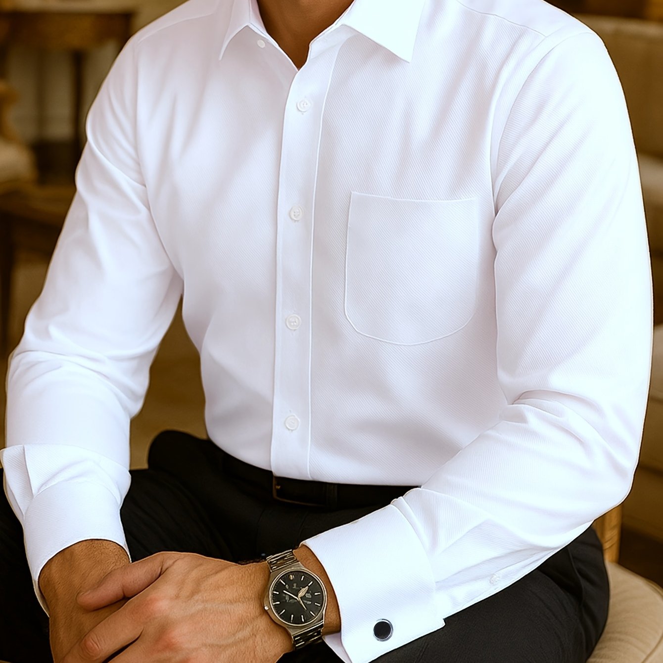 2026 's French Cuff Dress Shirt Formal Business Slim Fit Double Cuff Free Cufflinks Gift For Dad Boyfriend Husband Office Wedding Party Men's Clothing