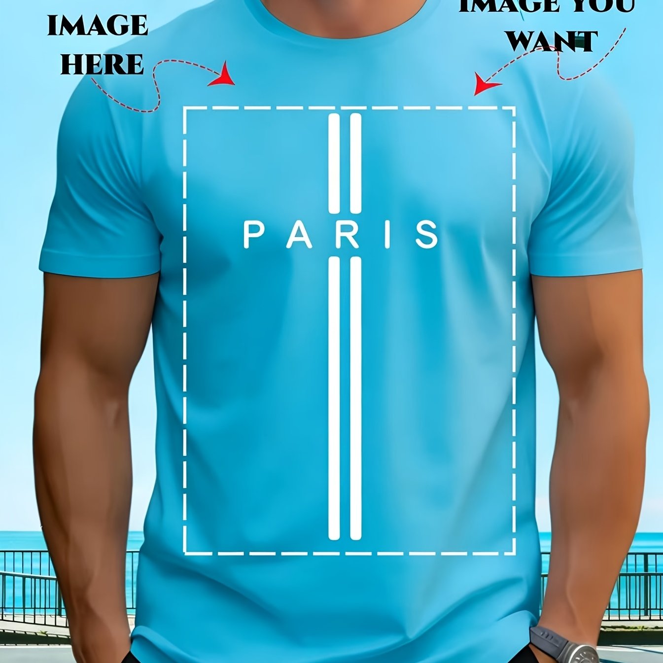 TEMU Men's Custom California T-shirt - /photo Printing, Summer Short Sleeve Round Neck Tee Suitable For Gifts, Uniforms & Casual Wear - Options