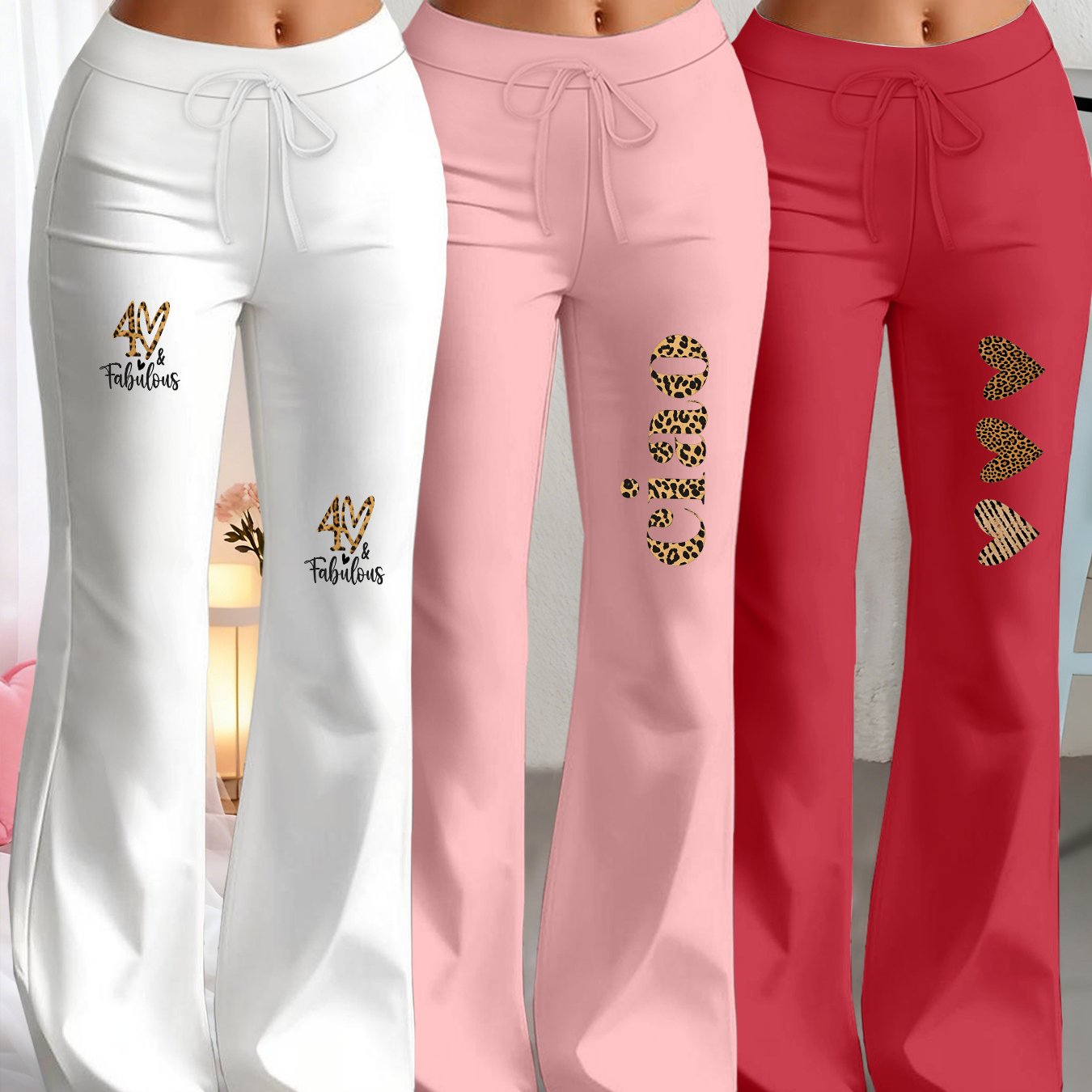 TEMU Valentine's Day Party 2026 Spring/summer New Women's Fashion Daily Wear Flared Straight-leg Pants Casual Trendy Leopard Print Lifting Peach Long