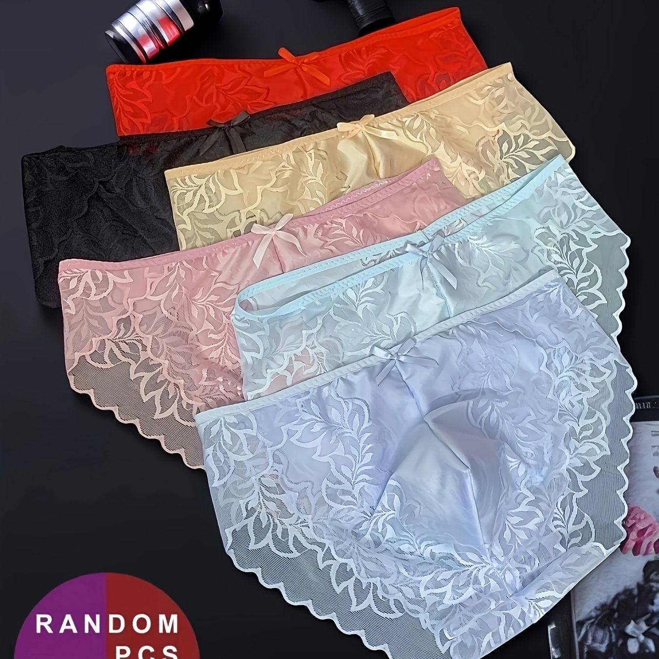 5pcs Set, Random Colors, 's Sexy High-end Lace-trimmed Seamless Briefs, Transparent U-shaped Underwear, Pouch Male Underwear, Seamless Design