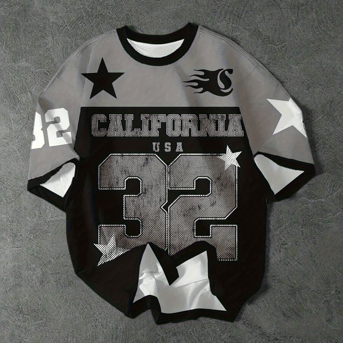 TEMU Men's Crew Neck T-shirt. California ! Size 32 Distressed Loose Short Sleeve T-shirt, Plus Size