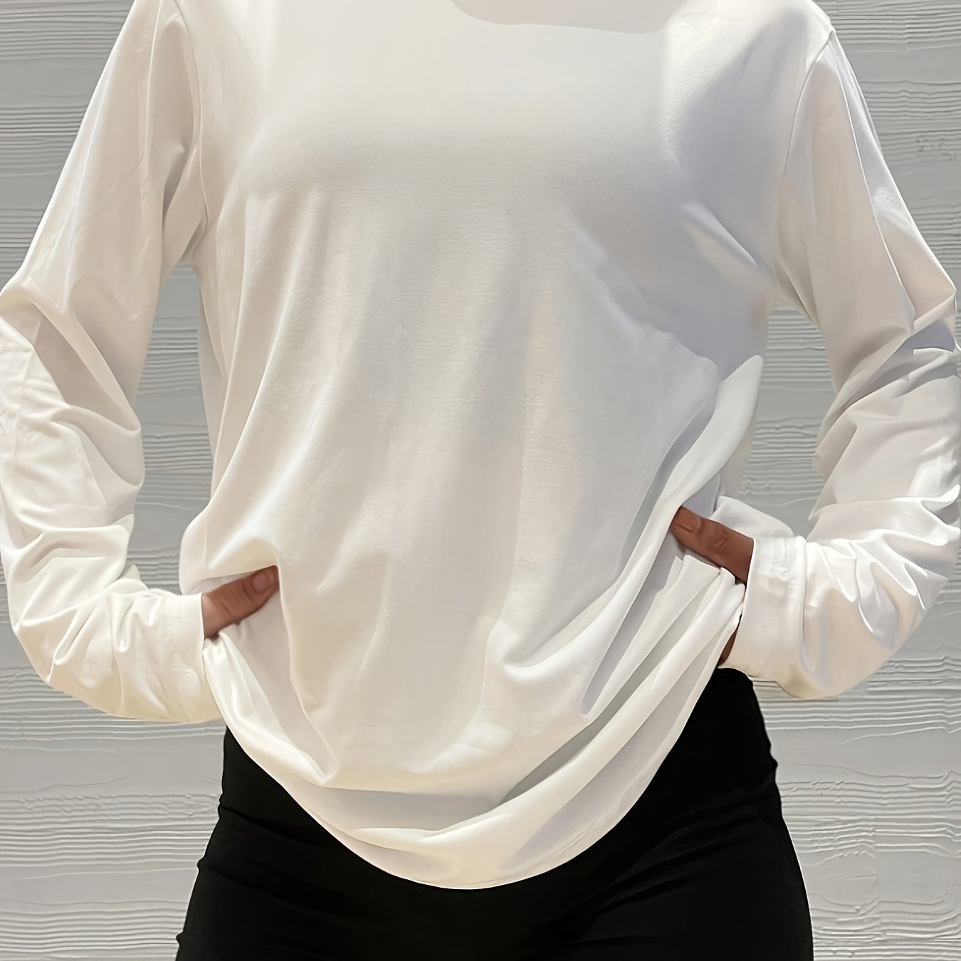 E-shop Langarm-T-Shirt mit fallenden Schultern, einfarbig Schwarz, lockere Passform, Freizeit für Damen