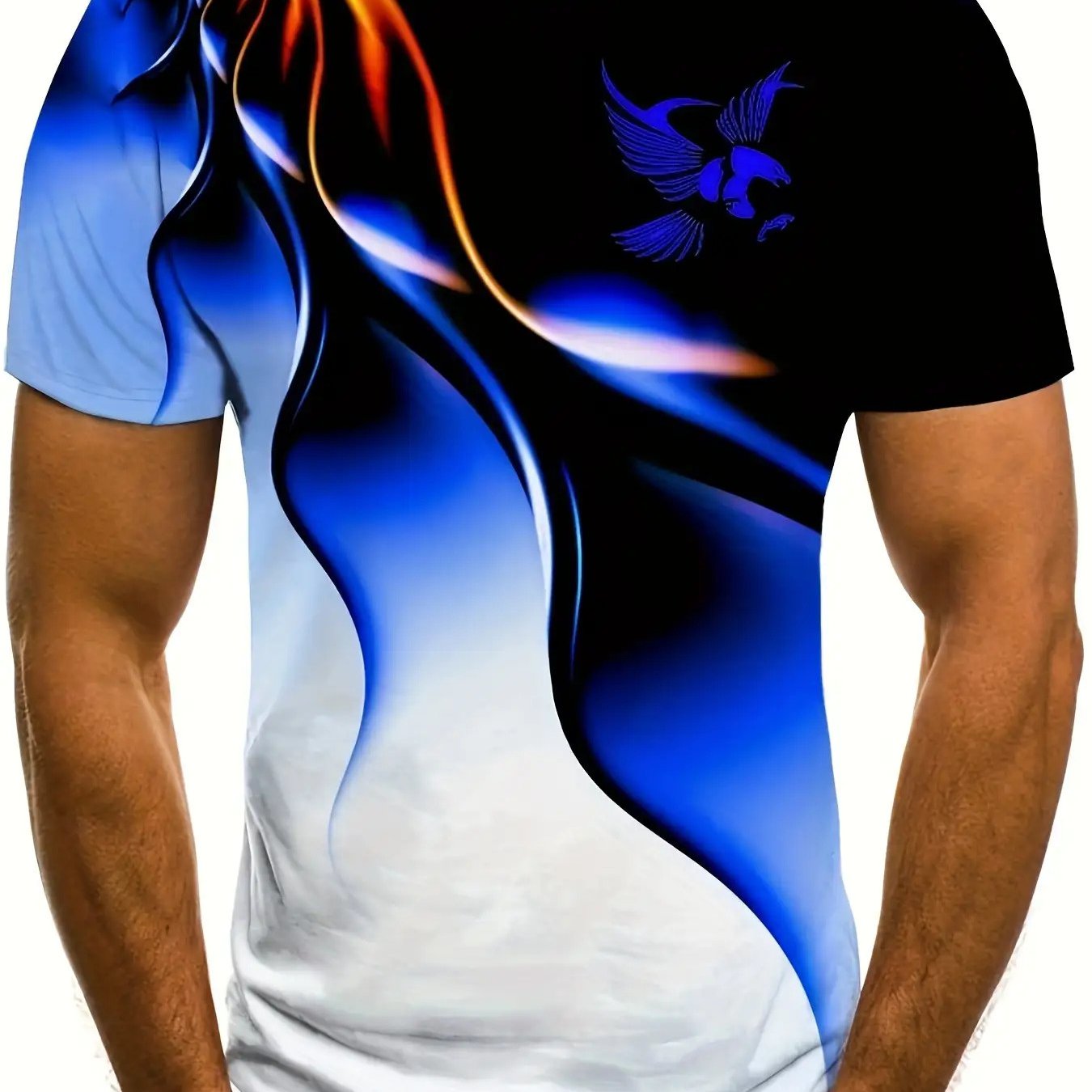 TEMU Men's Stylish Short-sleeve Round-neck T-shirt With A 3d Eagle Pattern For Summer Outdoor Wear, Plus Size