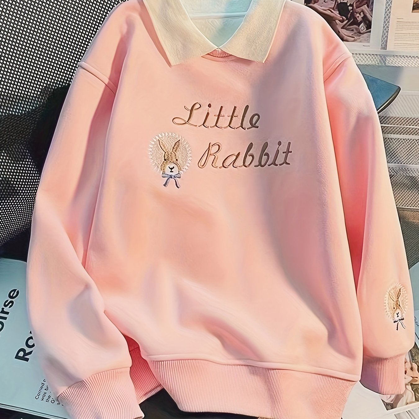 Girls' Spring/autumn Loose Printed Sweatshirt, Stylish Fall Casual Top For Girls