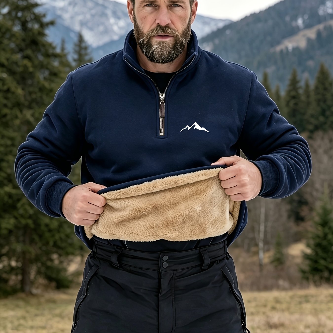 TEMU Temperature Regulation And Cold Resistance! Men's Fleece-lined Half-zip Sweatshirt, Autumn Winter Versatile Warm Base Layer