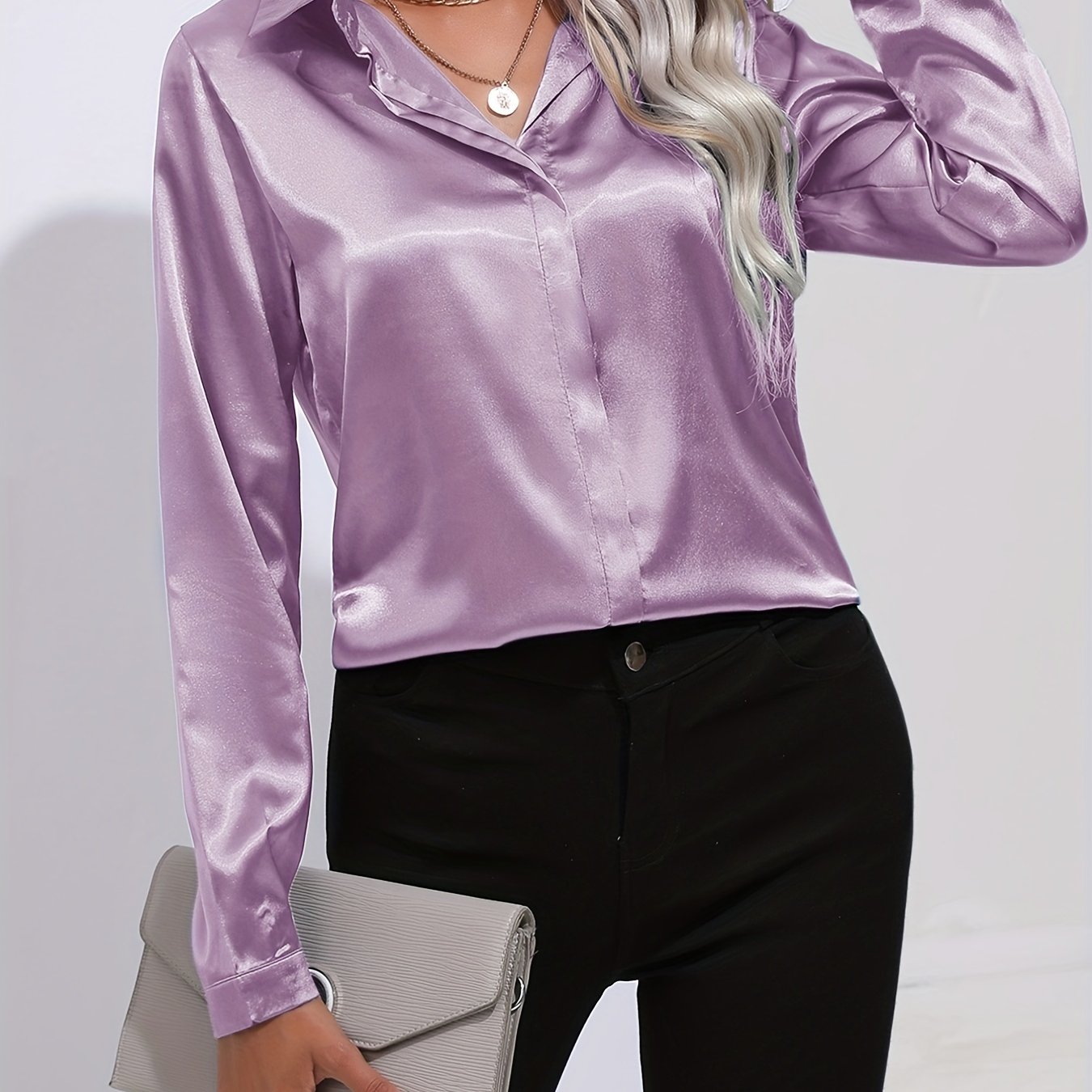 BLUSA DE CETIM ITALIANO COM MANGA E GOLA