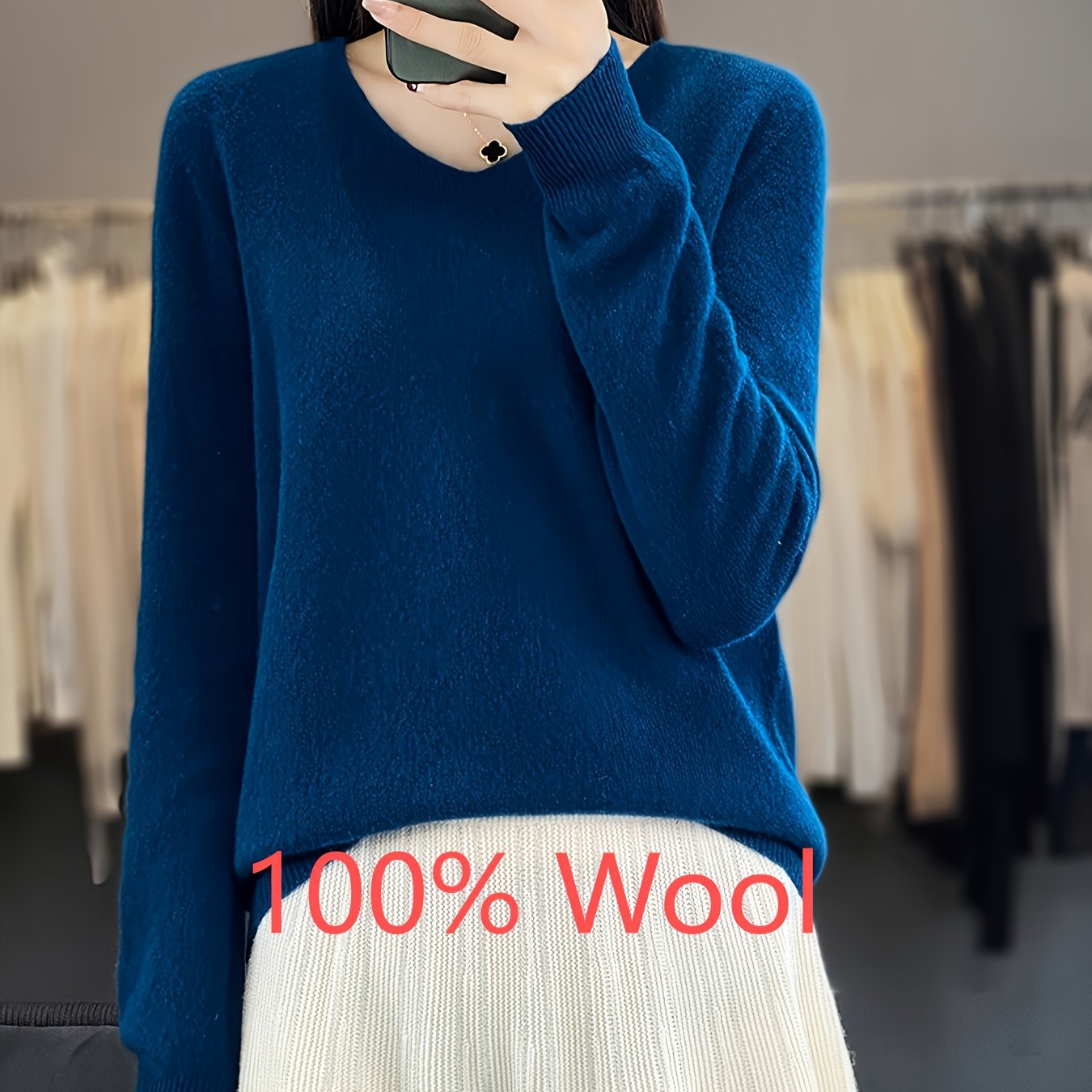 100% Genuine High-end Wool Sweater Solid Color Long-sleeve Loose Top For Women, New Autumn/winter Collection