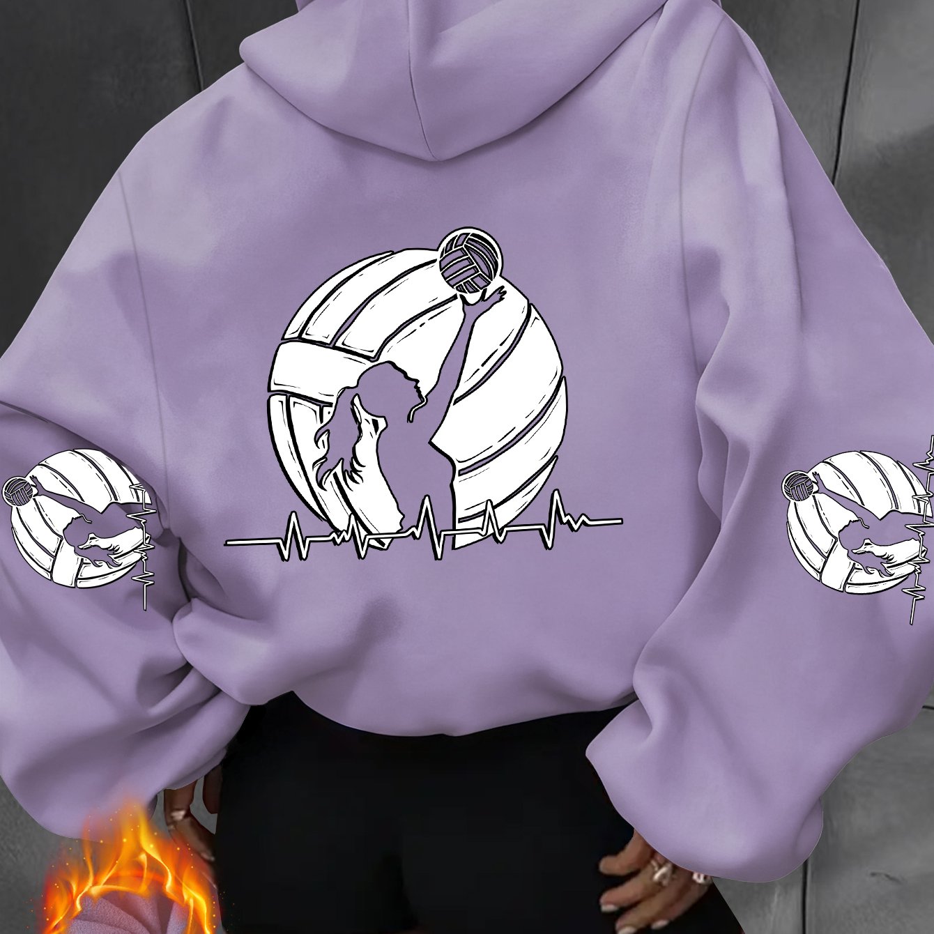 TEMU Women's Elegant Casual Fashion Sports Hooded Sweatshirt With Volleyball Silhouette Print, Elegant, Casual, And , 100% Polyester Fabric, Suitable