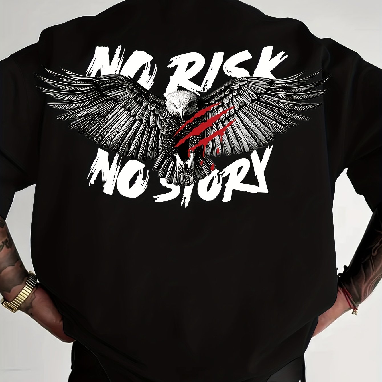 TEMU [print Design-not Textured] Eagle Print T-shirt, " No Story" Slogan Print T-shirt, Breathable Comfortable Round Neck T-shirt